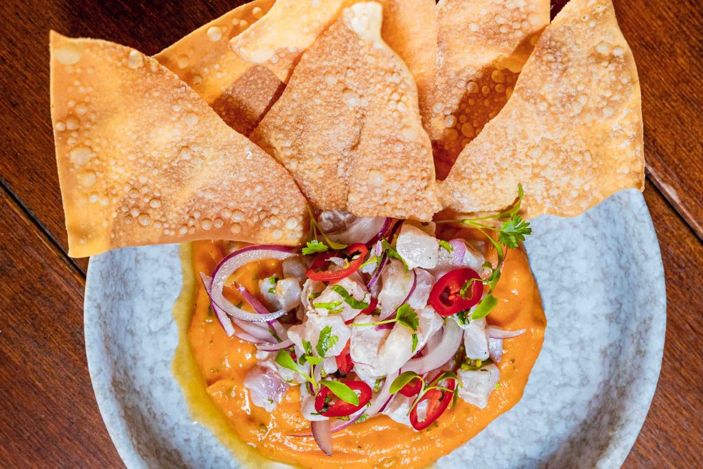 Corvina Ceviche with crispy wonton