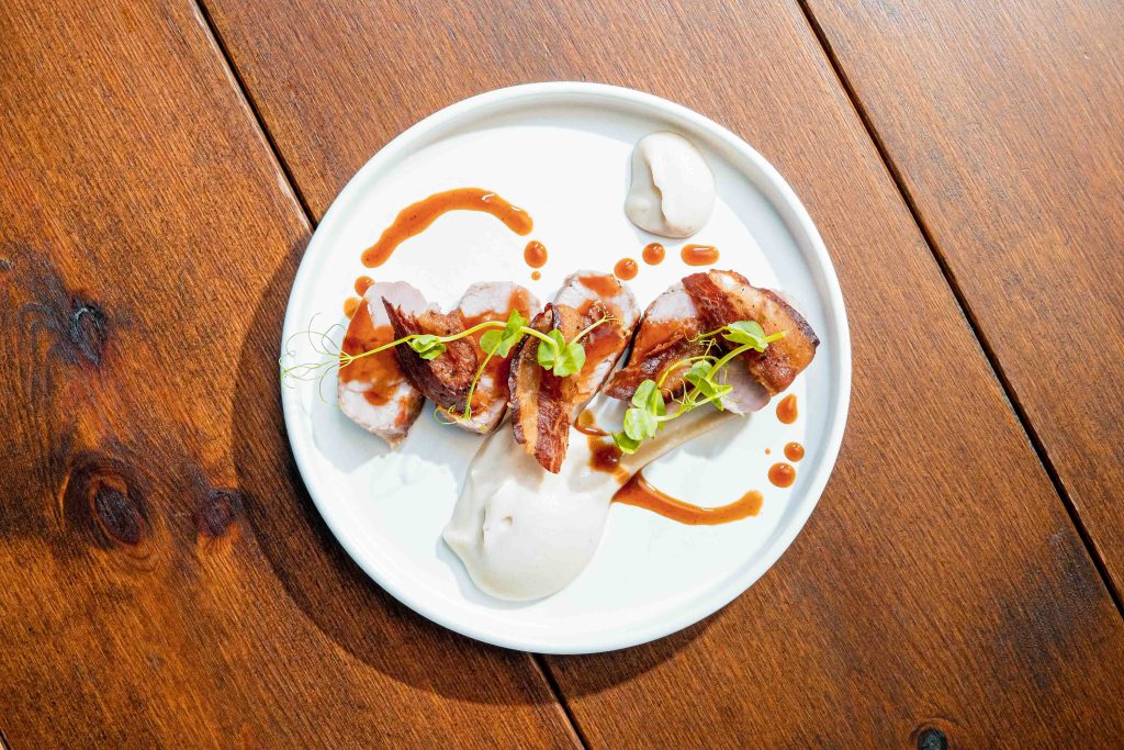 Pork Tenderloin dish with jerusalam artichoke puree at aragma